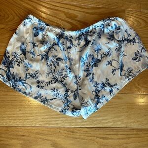 Blue Floral Satin Lounge Shorts